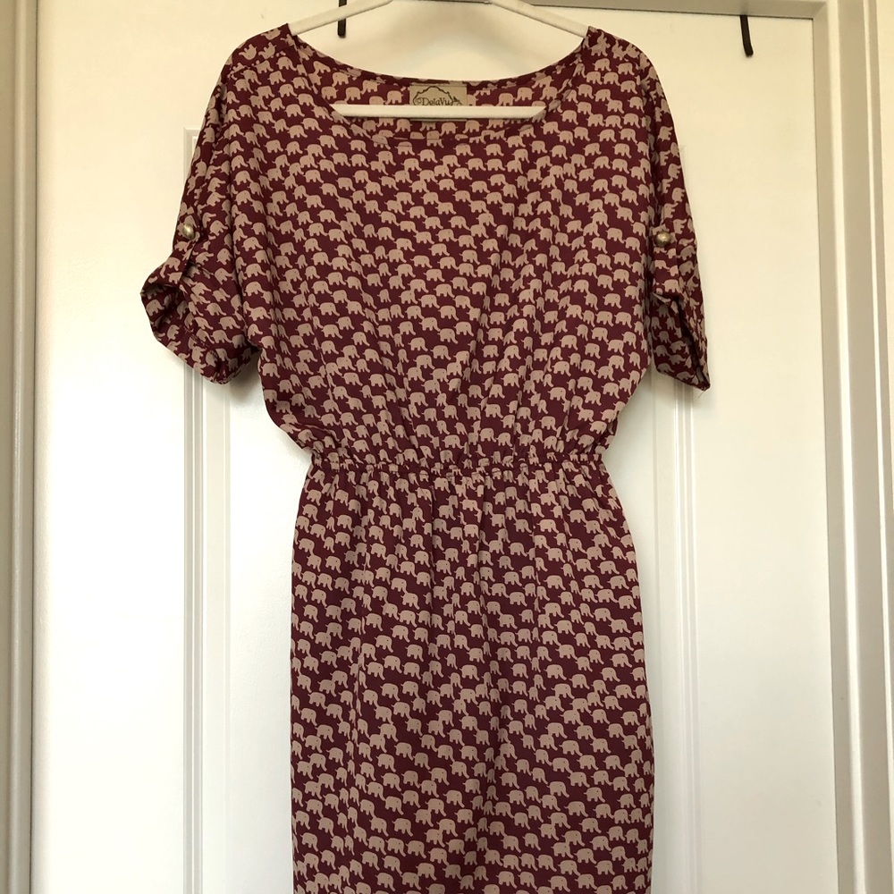 DejaVu Boutique, Red & Tan Elephant Print Dress